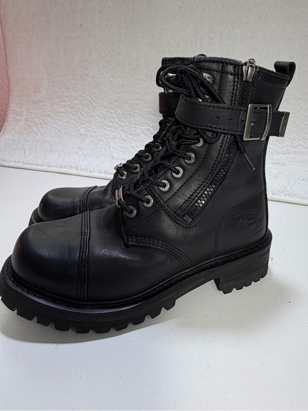 Milwaukee Boot Camp MB203 Leather Motorcycle Boots Black Womens 7.5 NIB